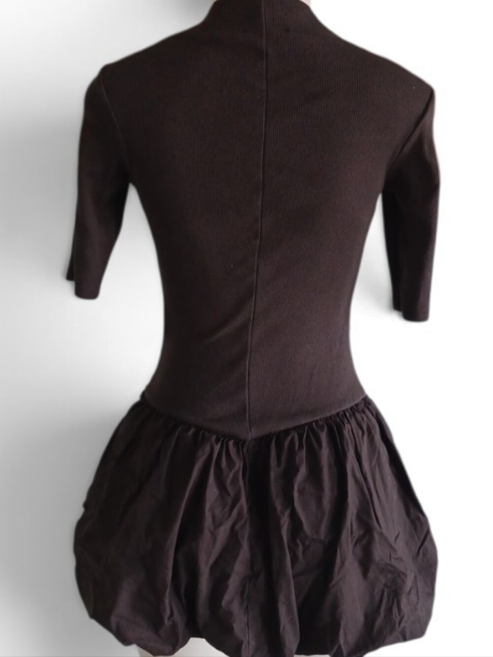 Zara Chocolate Brown Ribbed Ruffle Mini Dress - Picture 4 of 6